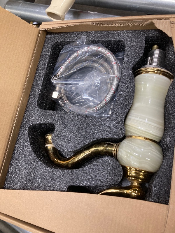 Photo 1 of **DAMAGED HANDLE/PARTS ONLY**LANC Luxury Stone Bathroom Faucet European All Copper and Natural White Jade Basin Faucet Hot and Cold Mixer Tap Gold Finished C12123DS-BY