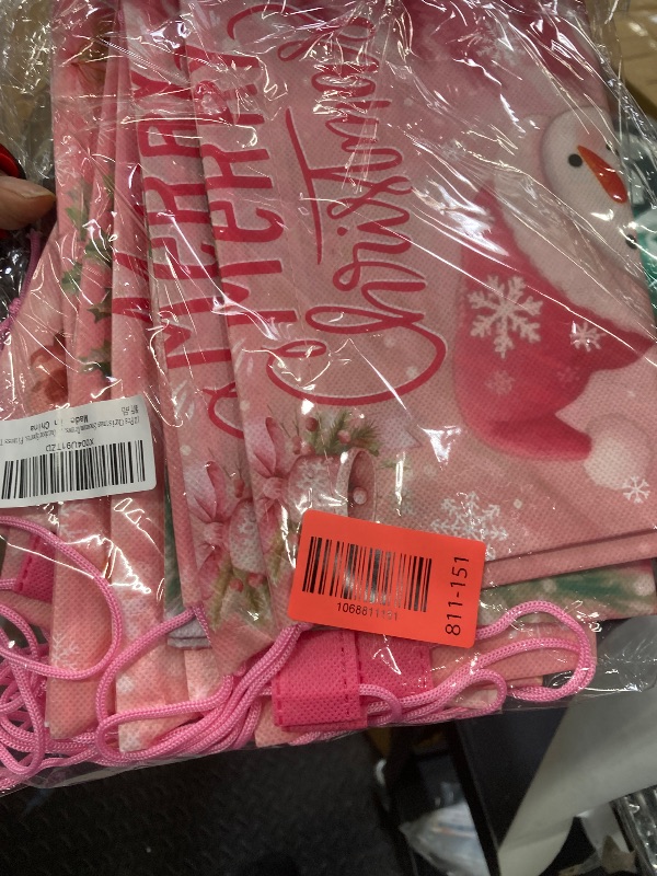Photo 1 of 12 Pcs Christmas Snowman Drawstring Bags, Pink Beach Backpack, Sports Picnic Storage Bag Outdoor Sports, Fitness Travel