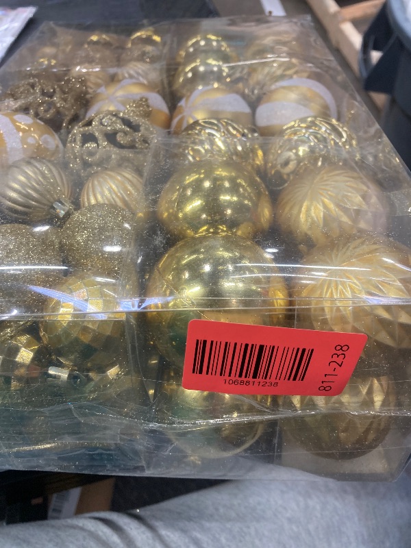 Photo 1 of 100PCS Christmas Ball Ornaments, Assorted Shatterproof Christmas Tree Decorations, Seasonal Decorative Hanging Baubles Decor Set for Xmas/Holiday/Party, Glitter&Painting Ornament Set (Gold)