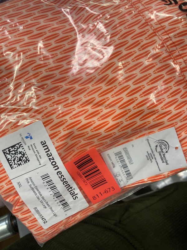 Photo 1 of Amazon Essentials Men's Board Shorts, Orange Surfboards Geo, XX-Large