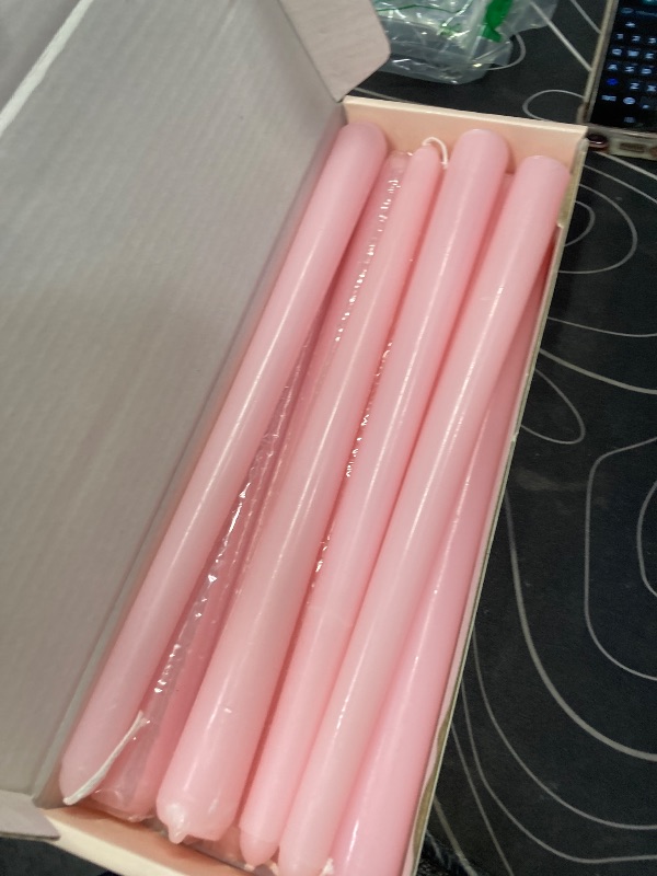 Photo 1 of 10 Inch Baby-Pink Taper Candles for Home Decoration, 10 Pack Unscented Candlesticks for Dinner Wedding Party, Smokeless and Dripless Candle Sticks