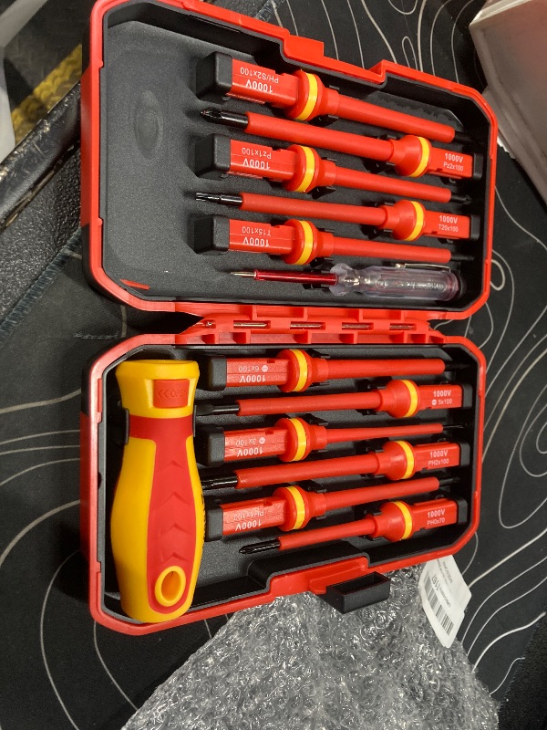 Photo 1 of 1000V Insulated Electrician Screwdriver Set, 13pcs Professional Electrical Tools Kit with Magnetic CR-V Steel Tips, Insulated Handle, Phillips, Slotted, Pozi, Torx Screwdrivers, VDE & GS Certified