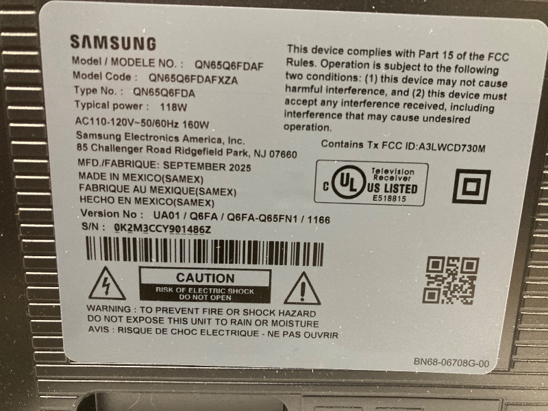 Photo 1 of *** ACCESSORIES ARE MISSING ***Samsung 65" Q6FD QLED 4K Smart TV with 5-Year Coverage