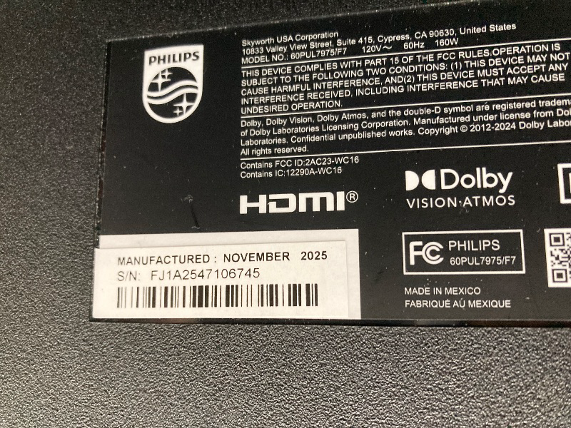 Photo 1 of ***BROKEN***Philips 60" QLED 4K UHD Roku Smart TV with 3 Year Coverage