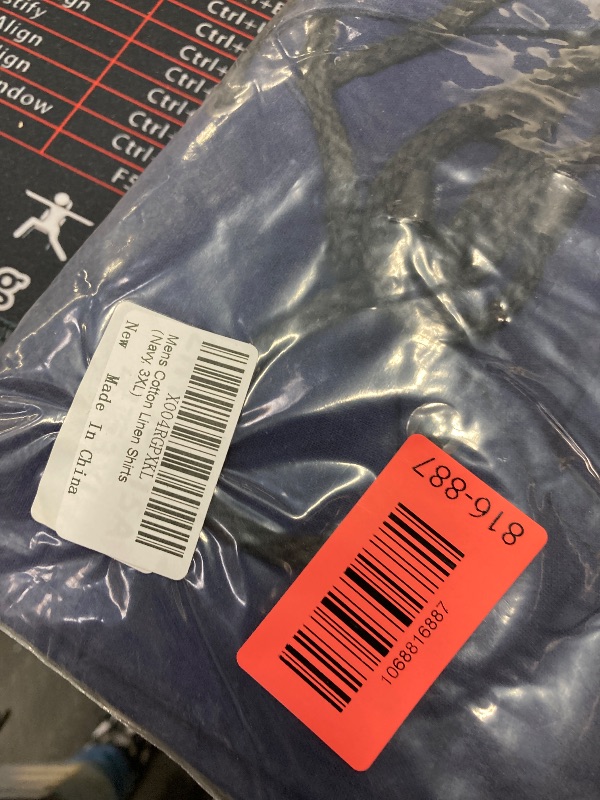 Photo 1 of ?Men's Banded Collar Stripe Shirt, Linen Cotton Mandarin Collar Long Sleeve Button Down Shirts Collarless Tops with Pocket for Casual & Business (Navy L)