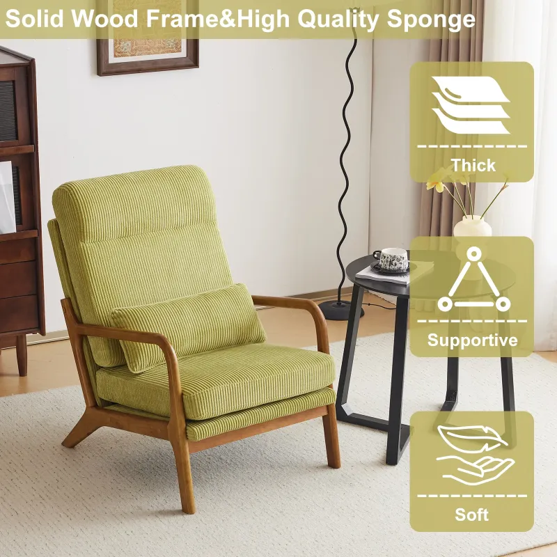 Photo 1 of ***Selling for Parts Only*** Ktaxon Mid Century Modern Accent Chair, Corduroy Armchair, High Back Single Sofa with Solid Wood Frame Olive Green