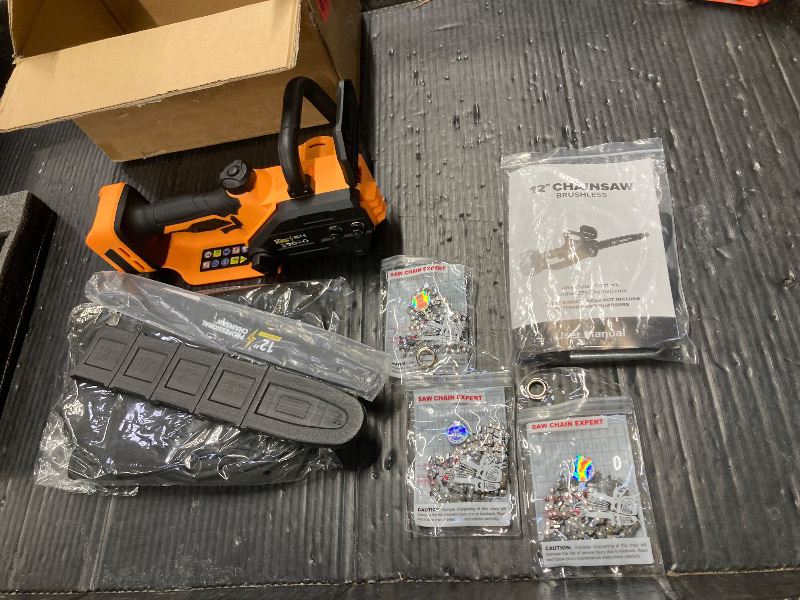 Photo 1 of ***MISSING BATTERY*THE PARTS YOU SEE ARE ALL THAT'S INCLUDED*NOTHING ELSE***Brushless Electric Chainsaw 12" Cordless Tool Only for Dewalt 20V/60V Battery with Auto Oiler & Security Lock, for Tree Trimming and Branch Wood Cutting (Tool Only) (for DeWalt 20