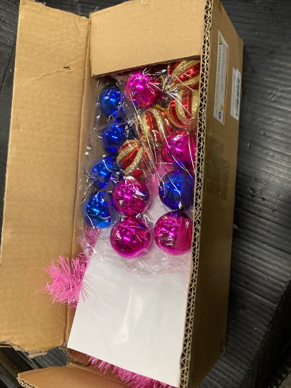 Photo 1 of 3 Ft Pink Christmas Tree with 12 Modes Timer 50 LED Four Color & Warm Lights DIY 15 Ball Ornaments 3D Star Artificial Xmas Tree for Indoor Home Holiday Party Decoration