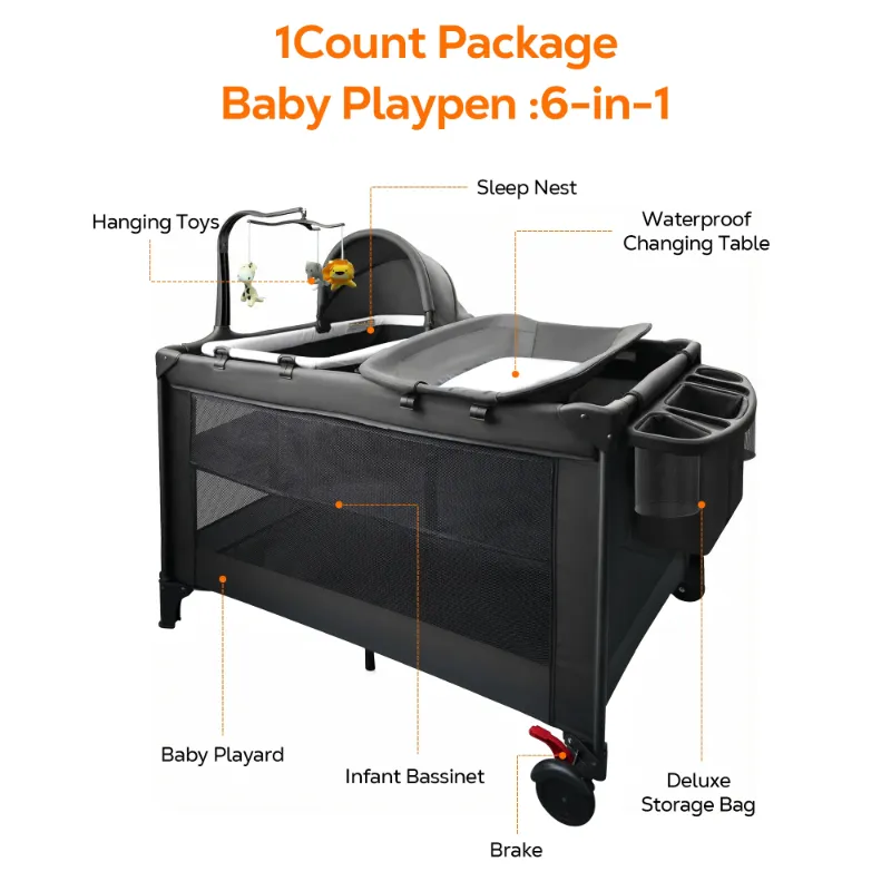 Photo 1 of ***MOBILE TOYS ARE MISSING***RUPOUN Baby Playards, Foldable Nursery Center Playpen and Toy Mobile, Portable Travel Bassinet, Locking Wheels, Gray***MOBILE TOYS ARE MISSING***