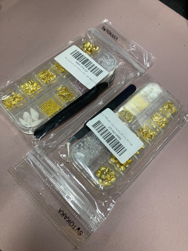 Photo 1 of PACK OF 2 SUTOKAKA 3D Nail Art Charms 12 Style Gold Seashell Starfish Seahorse Feather Charm Mini Pearl Bubble Nail Rivet Beads with Tweezer for Summer Ocean Hawaii Decor DIY Manicure Design