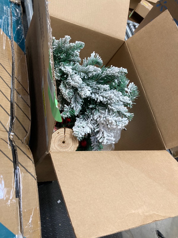Photo 1 of ***PARTS ONLY -SELLING AS IS ***Waipfaru 22 inch Tabletop Christmas Tree with Lights, Artificial Mini Snow Flocked, Small Xmas Greenery Pine Cones Berry Clusters for Christmas Office Home Party Decorations