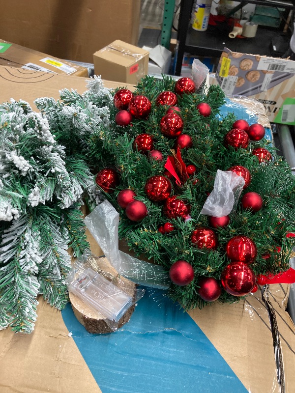Photo 1 of ***PARTS ONLY -SELLING AS IS ***Waipfaru 22 inch Tabletop Christmas Tree with Lights, Artificial Mini Snow Flocked, Small Xmas Greenery Pine Cones Berry Clusters for Christmas Office Home Party Decorations