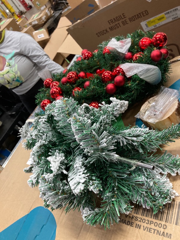 Photo 1 of ***PARTS ONLY -SELLING AS IS ***Waipfaru 22 inch Tabletop Christmas Tree with Lights, Artificial Mini Snow Flocked, Small Xmas Greenery Pine Cones Berry Clusters for Christmas Office Home Party Decorations