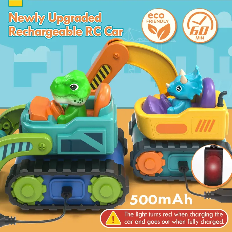 Photo 1 of 2 Pack Remote Control Car, Dinosaur RC Car Toy with Lights & Music for Toddler 2 3 4 Year Old Boy
