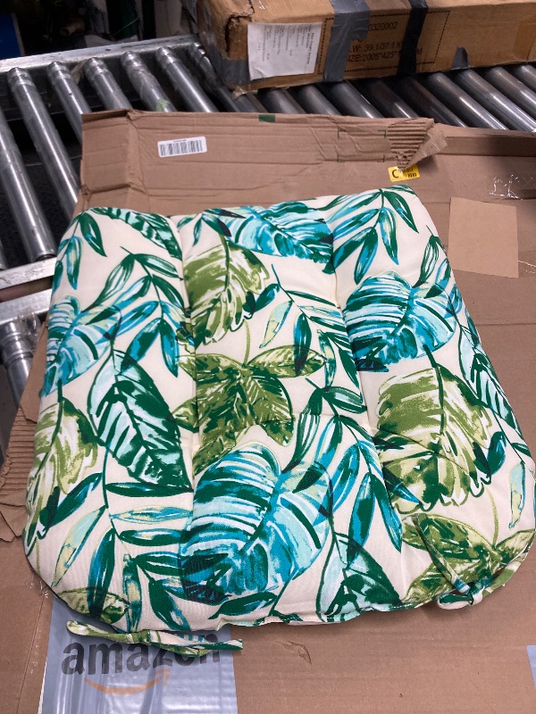 Photo 1 of 1 FUNHOME Outdoor Chair Cushions 19 x19 Inch,Water Resistant Tufted Seat Cushions 19",Reversible,Weather Resistant,Rounded Back Wicker Chair Cushion for Patio Garden Furniture(Palm Leaf)