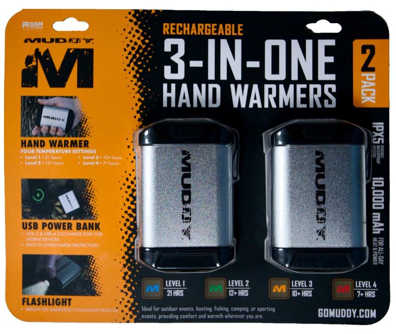 Photo 1 of ***PARTIAL SET - PRICE ADJUSTED*** Muddy 3-in-1 Rechargeable Hand Warmers Set – Power Bank & LED Flashlight – New
