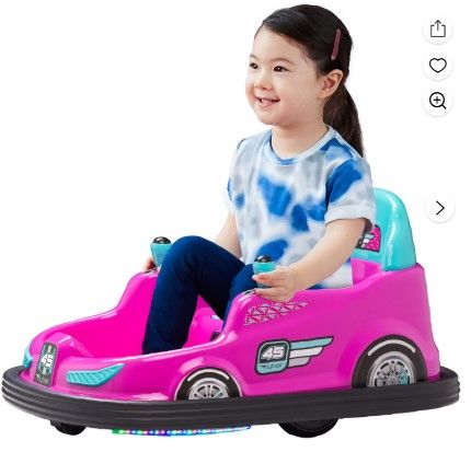 Photo 1 of ***MISSING CHARGER***
Open Box Kid Trax 6V Bumper Car Ride-On Toy, Pink, 360° Spin with LED Lights, Soft Bumpers, Safety Belt