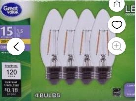 Photo 1 of ***MISSING ONE BULB*** Great Value Decorative LED Light Bulbs, 15W, Soft White, 4 Count