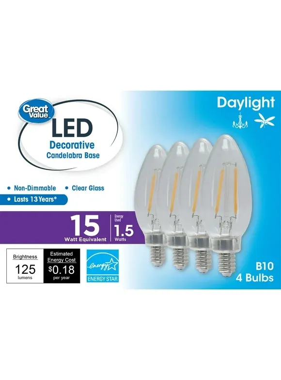 Photo 1 of ***MISSING ONE BULB*** Great Value Decorative LED Light Bulbs, 15W, Soft White, 4 Count