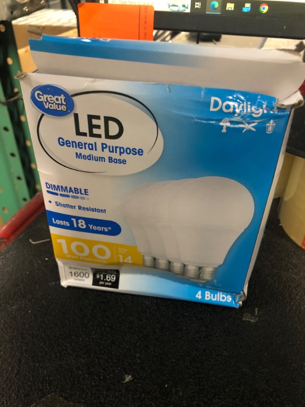 Photo 1 of ***4 PACK TOTAL OF 16 BULBS*** Great Value LED Light Bulbs, 100 Watt Replacement, Daylight, A19 General Purpose Bulbs, 4 pack X4