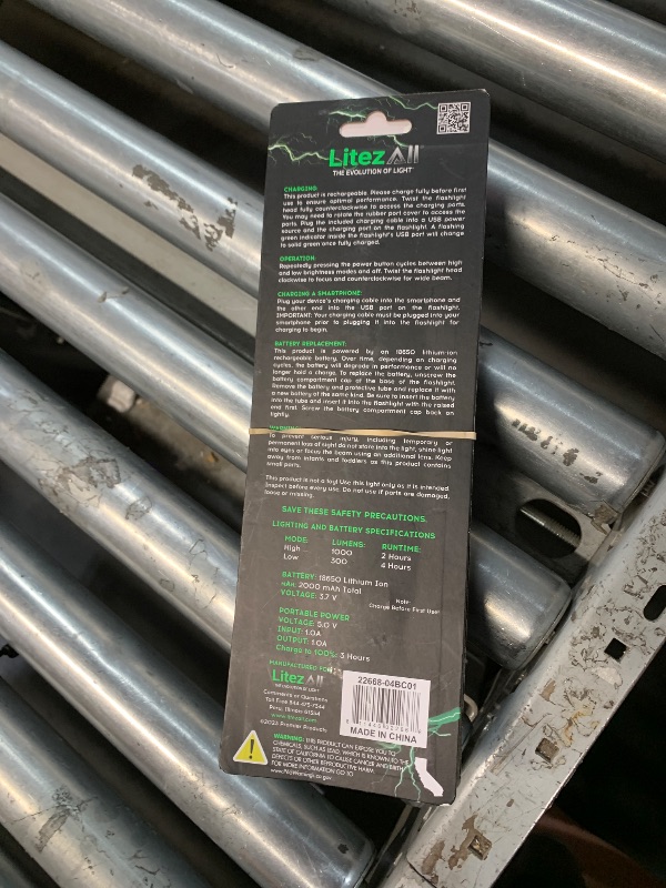 Photo 1 of ***MISSING PARTS***
LitezAll 1000 Lumen Rechargeable Tactical Flashlight