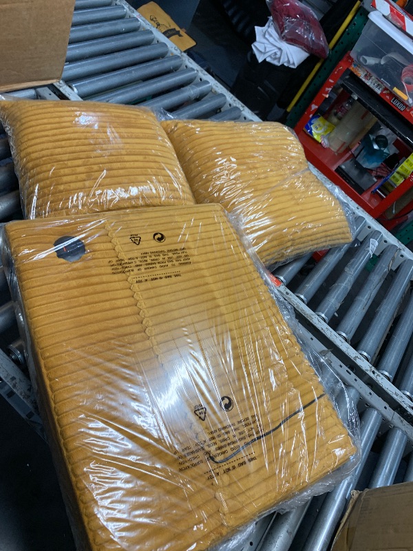 Photo 1 of ****Partial Set, ARMS AND PILLOWS ONLY***
Modern Oversized Recliner Sofa with USB & Type-C Charging,RGB LED Light,Cup Holders,Side Storage Pocket,Corduroy Deep Seat with 3 Pillows,Reclining Chaise for Living Room,Bedroom,Mustard Yellow