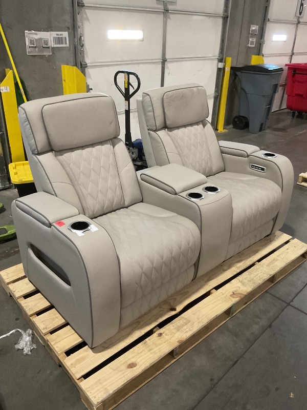 Photo 1 of ****Truck/Trailer Pick Up***
Signature Design by Ashley Boyington Contemporary Leather Match Power Reclining Loveseat with Console and USB Charging Ports, LED Lights and Adjustable Headrest, Light Gray
