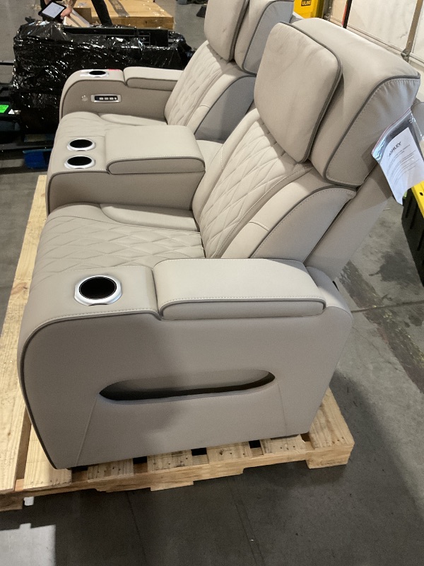 Photo 1 of ****Truck/Trailer Pick Up***
Signature Design by Ashley Boyington Contemporary Leather Match Power Reclining Loveseat with Console and USB Charging Ports, LED Lights and Adjustable Headrest, Light Gray