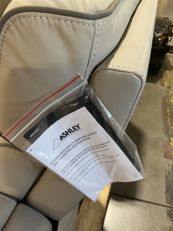Photo 1 of ****Truck/Trailer Pick Up***
Signature Design by Ashley Boyington Contemporary Leather Match Power Reclining Loveseat with Console and USB Charging Ports, LED Lights and Adjustable Headrest, Light Gray