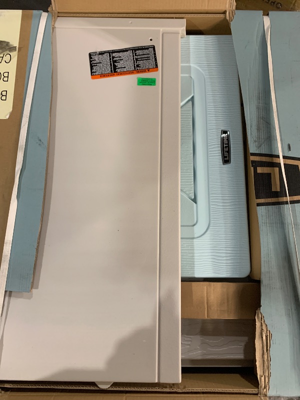 Photo 1 of ***PARTIAL SET - PRICE ADJUSTED*** BOX 2 OUT OF 2
Lifetime Heavy Duty Plastic Outdoor Playhouse, 6ft x 6ft x 7 ft Tall, Beige & Blue