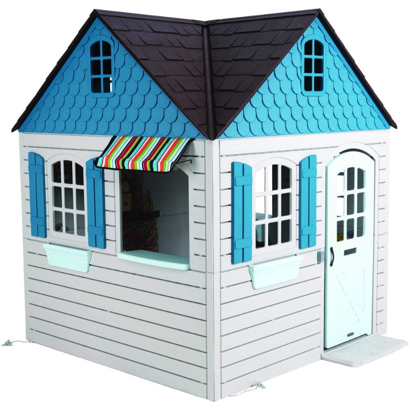 Photo 1 of ***PARTIAL SET - PRICE ADJUSTED*** BOX 2 OUT OF 2
Lifetime Heavy Duty Plastic Outdoor Playhouse, 6ft x 6ft x 7 ft Tall, Beige & Blue