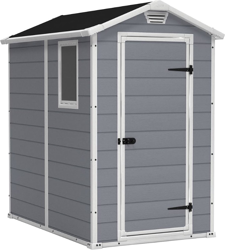 Photo 1 of ***PARTIAL SET BOX A***
Keter Manor 4x6 Resin Outdoor Storage Shed Kit-Perfect to Store Patio Furniture, Garden Tools Bike Accessories, Beach Chairs and Lawn Mower, Grey & White