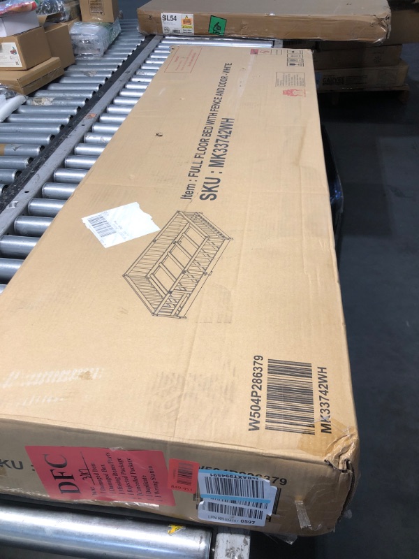 Photo 1 of ***FACTORY SEALED*** ***TRUCK/TRAILER PICKUP ONLY*** PVWIIK Full Size Montessori Floor Bed Frame with Convertible Door & Wood Slats for Kids,Wood Montessori Bed with Safety Guardrails for Girls & Boys,White