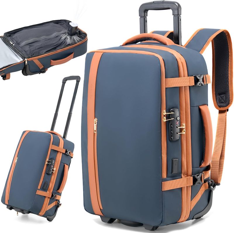 Photo 1 of ***STOCK PHOTO FOR REFERENCE ONLY, DOES NOT ROLL***
Fanwoli Vacuum Travel Backpack, Carry On Luggage with TSA Lock & Anti Theft Zipper, 70L Expandable Airback with Compression Pump, Waterproof