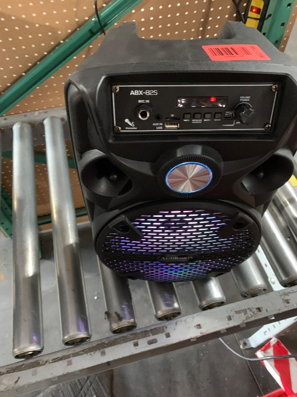 Photo 1 of ****SPEAKER ONLY, NO STAND OR MIC********
Audiobox ABX-82S Portable Bluetooth Party Speaker with Stand - 8" Woofer 1100W WaveSync™ Technology, LED Lights, USB/TF Card/FM, Loud Bluetooth Speaker PA System w/Wired Microphone & USB Cable, Black