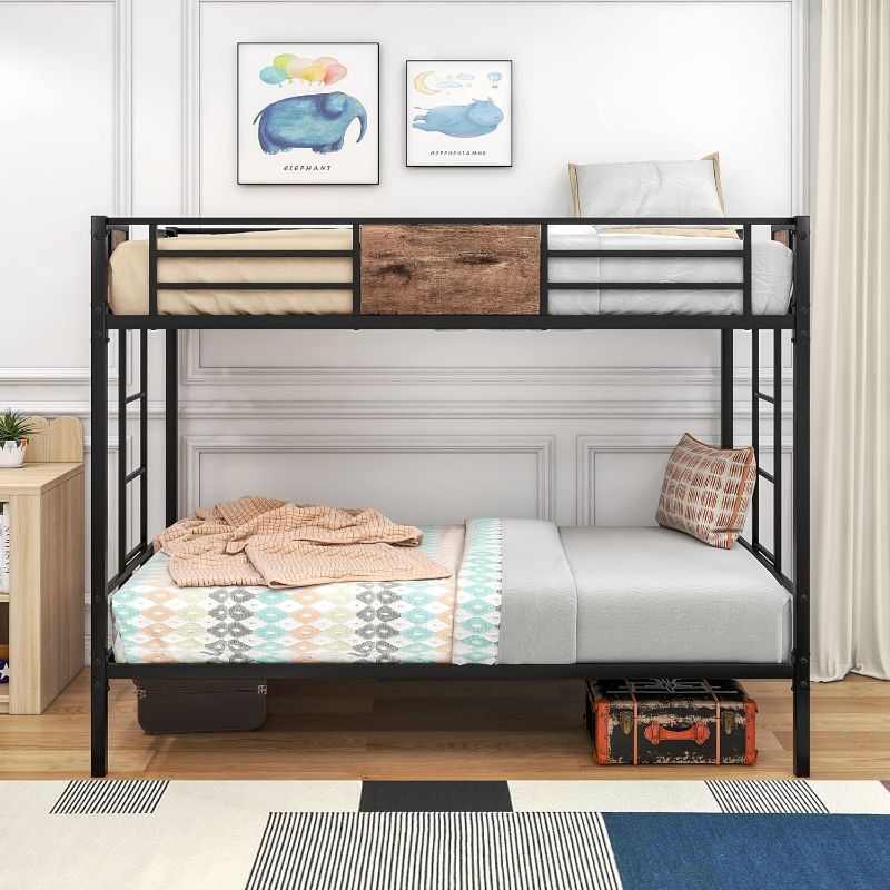 View 1 of ****PARTIAL SET BOX 1 ONLY***
Twin Over Twin Metal Bunk Bed with Ladder - Sturdy and Space-Saving, Easy Assembly