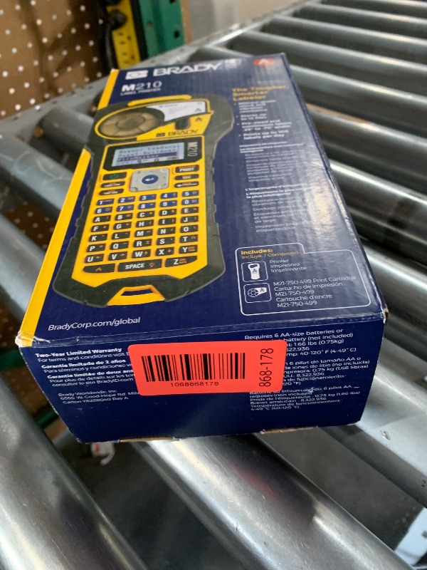 Photo 1 of ***MISSING PARTS***
Brady M210 Portable Label Printer with Rubber Bumpers, Multi-Line Print, 6 to 40 Point Font (Replaces BMP21-PLUS Printer)