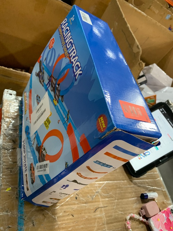 Photo 1 of ?Slot Car Race Track Sets with 360° Thrill Loops & 4 High-Speed Cars, 64 Pcs Large Flexible Racing Track for Kids Ages 3-5 4-8 8-12, Race Car Toys Gift for Boys Girls Birthday Christmas