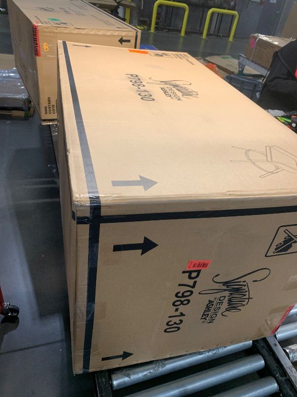 Photo 1 of ***FACTORY SEALED******TRUCK/TRAILER PICKUP ONLY***Signature Design by Ashley Seton Creek Casual Nuvella Weather Resistant Fabric, Resin Wicker Swivel Outdoor Bar Height Bar Stool with Cushion, Footrest and Armrest, Set of 2, Beige & Light Gray