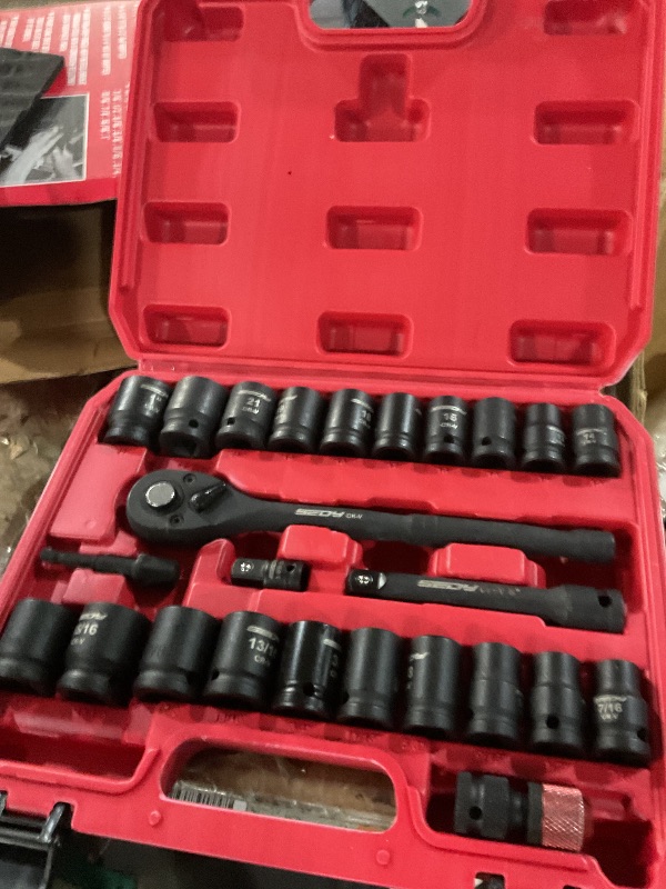 View 2 of 1/2" Drive Socket Wrench Set: 25-Piece SAE & Metric Impact Socket Ratchet Wrench Tool Set Socket Assortment with Storage Box for Repair Mechanic Garage