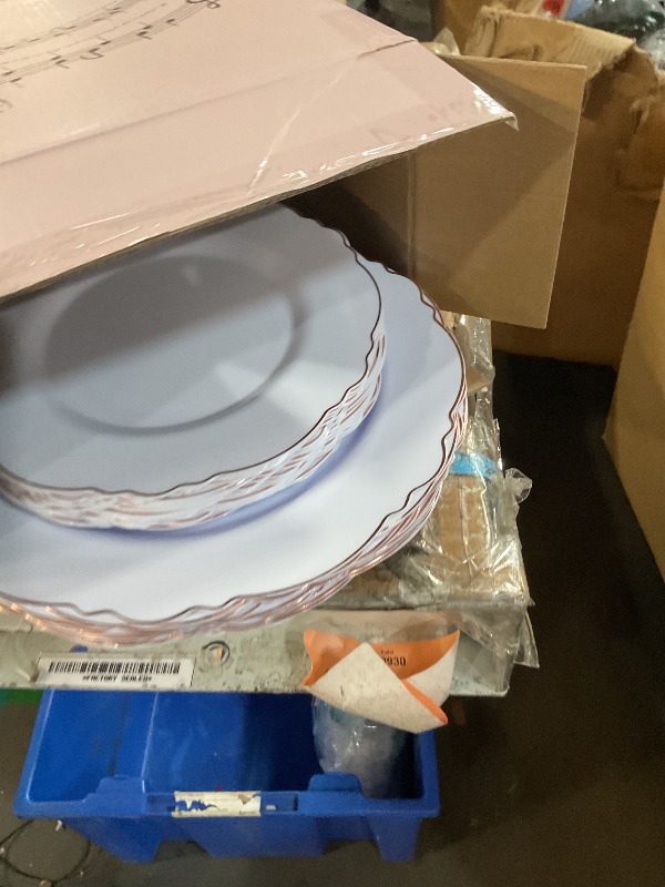 View 2 of WDF 100pcs Rose Gold Plastic Plates-Baroque White &Rose Gold Disposable Plates including 50Plastic Dinner Plates 10.25inch,50Salad Plates 7.5inch for Wedding & Parties