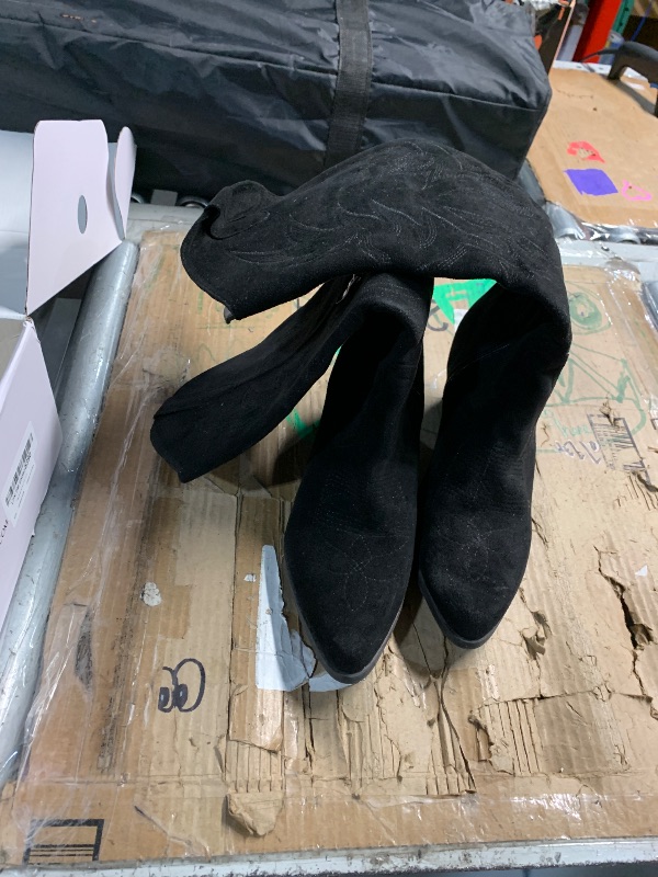 Photo 1 of ***(HEAVILY USED/ MINOR DAMAGE)***Rollda Cowboy Boots for Women Cowgirl Boots Embroidered Knee-High Western Boots Pointy Toe with Chunky Heel Black Size 9