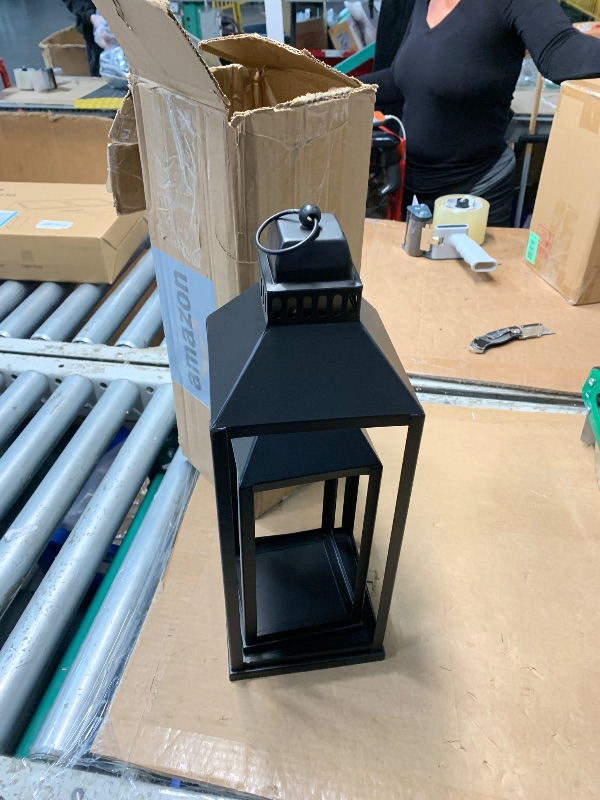 Photo 1 of ***(MISSING CANDLES)***MATAHUM 17" 13" Lanterns Decorative Indoor Outdoor, Set of 2 Modern Farmhouse Metal Black Lantern with Candles, Halloween, Christmas Decorative Lanterns for Mantle, Fireplace, Patio, Porch, Home Decor
