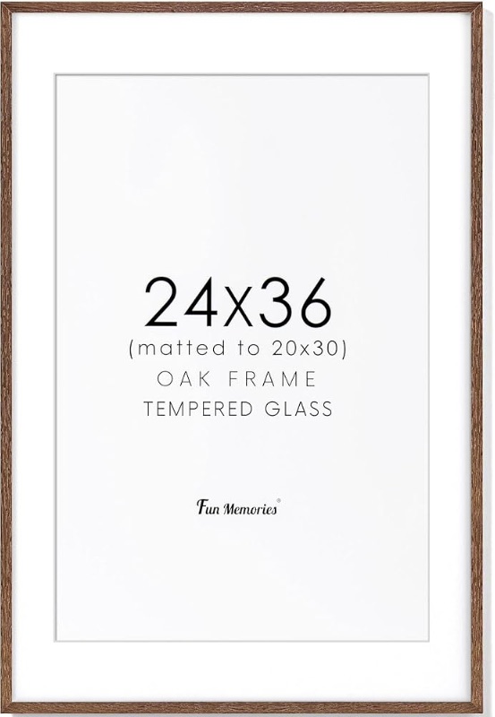 Photo 1 of Picture Frame, 24x36 Poster Frame - Solid Oak Wood & Tempered Real Glass, Large 24 x 36 Frame for Wall, Rustic Wooden 24 by 36 Frame, 24x36 Frame with Mat for 20x30, Walnut Color