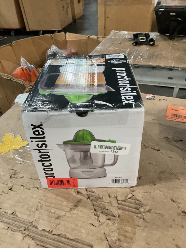 Photo 1 of (sold for parts only) Proctor Silex Electric Citrus Juicer Machine, Large 34 oz. Pitcher, Pressure Activated, 2 Reamers for Big and Small Fruit