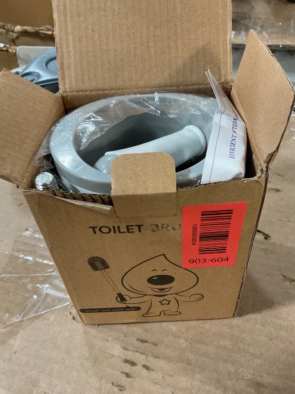 Photo 1 of ***(MISSING PART OF THE HANDLE)***AONEZ Compact Toilet Brush & Holder, Stainless Steel Handle, Space Saving for Storage, Deep Cleaning, Drip-Proof, Easy to Assemble, Nylon Bristles, White & Grey