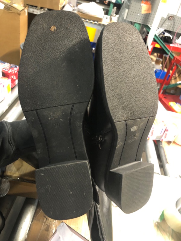 Photo 1 of ***(HEAVILY USED/ MINOR DAMAGE)***QIY Black Boots Women Fall Faux Leather Knee High Boots for Women Riding Dress Square Toe Flat Chunky Block Tall Long Low Heel Boot Size 10