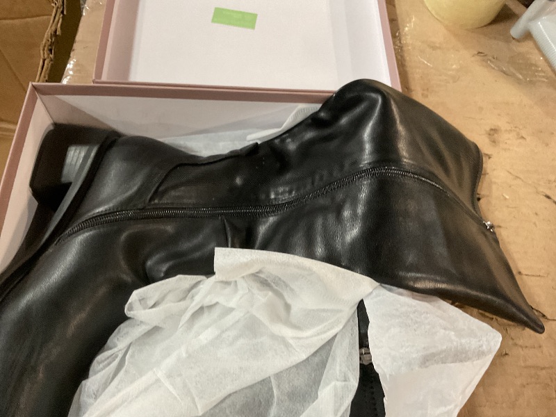 Photo 1 of ***(HEAVILY USED/ MINOR DAMAGE)***QIY Black Boots Women Fall Faux Leather Knee High Boots for Women Riding Dress Square Toe Flat Chunky Block Tall Long Low Heel Boot Size 10