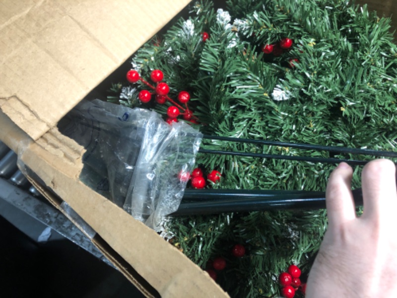 Photo 1 of ***STOCK PHOTO FOR REFERENCE ONLY*** Frosted Artificial Christmas Tree with Red Berry and Pine Cone (4 Pieces)