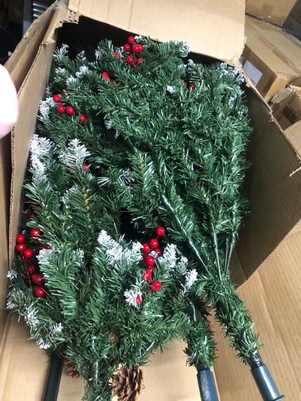 Photo 1 of ***STOCK PHOTO FOR REFERENCE ONLY*** Frosted Artificial Christmas Tree with Red Berry and Pine Cone (4 Pieces)